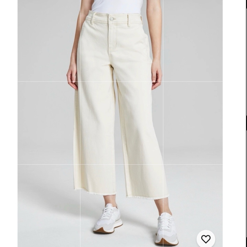 NEW And Now This ecru wide leg pant woman 20 Jean crop cream raw hem
